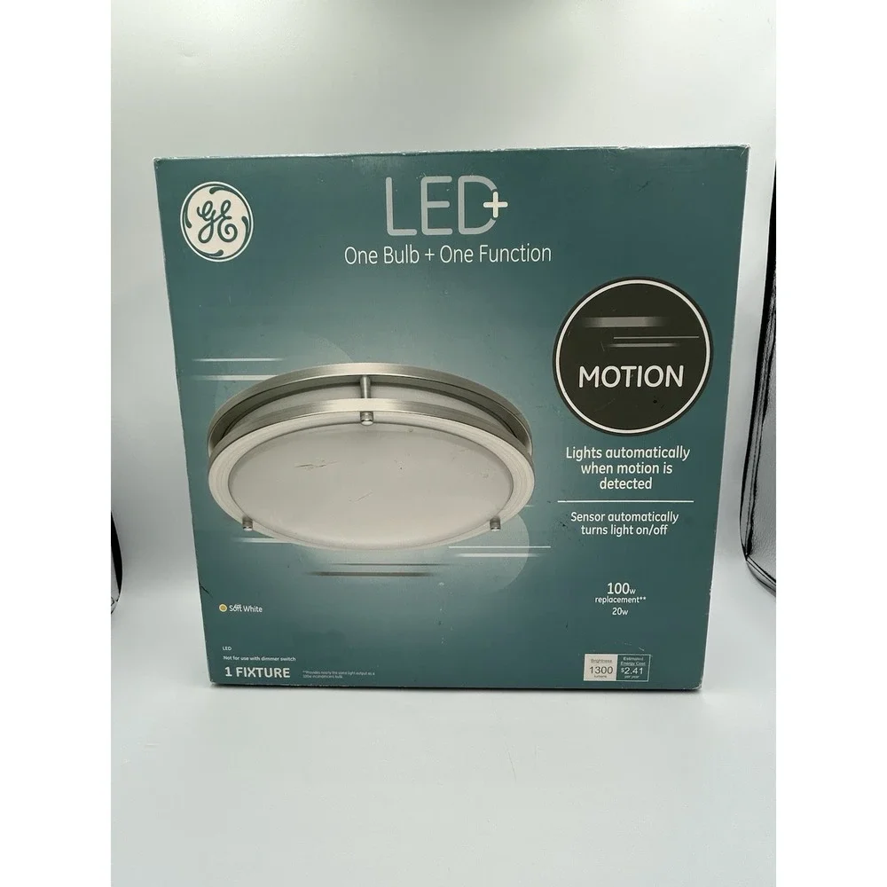 New Open Box‎ GE LED+ Motion Light Fixture Soft White LED+20SM12/SW9M-1